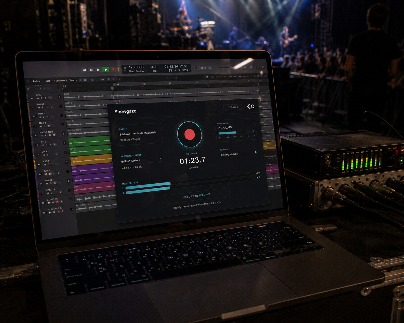 Showgaze VST audio-submission tool shown in a live audio environment